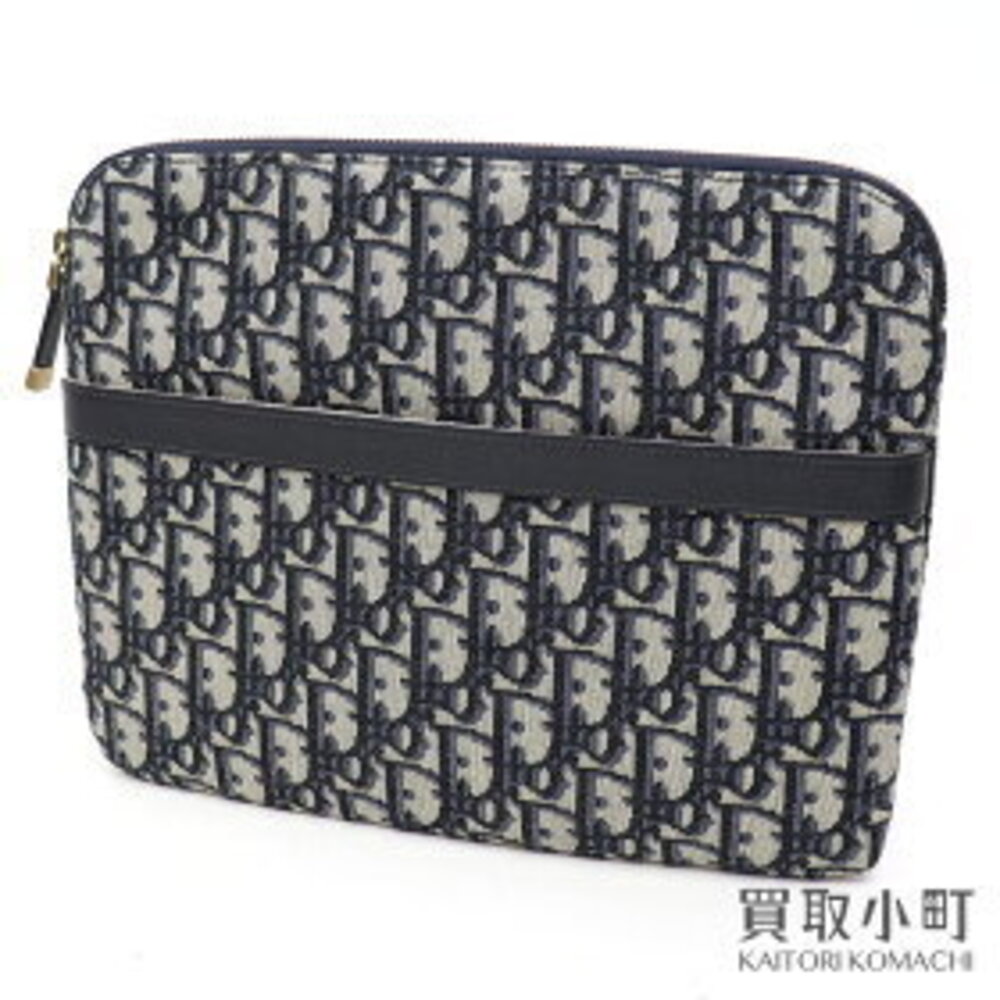Dior Oblique Zip Clutch Jacquard Canvas Document Case Shoulder Bag